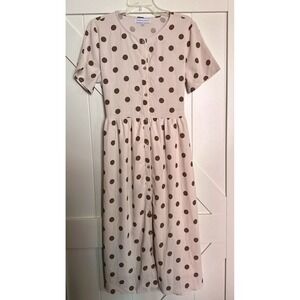 Piper & Scoot Maxi Dress Womens Short Sleeve Waist Tie Back‎ Brown Polkadot Lg